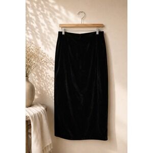 Vintage 90s Black Velvet Maxi Skirt High Slit Lined Made in Canada Size 14